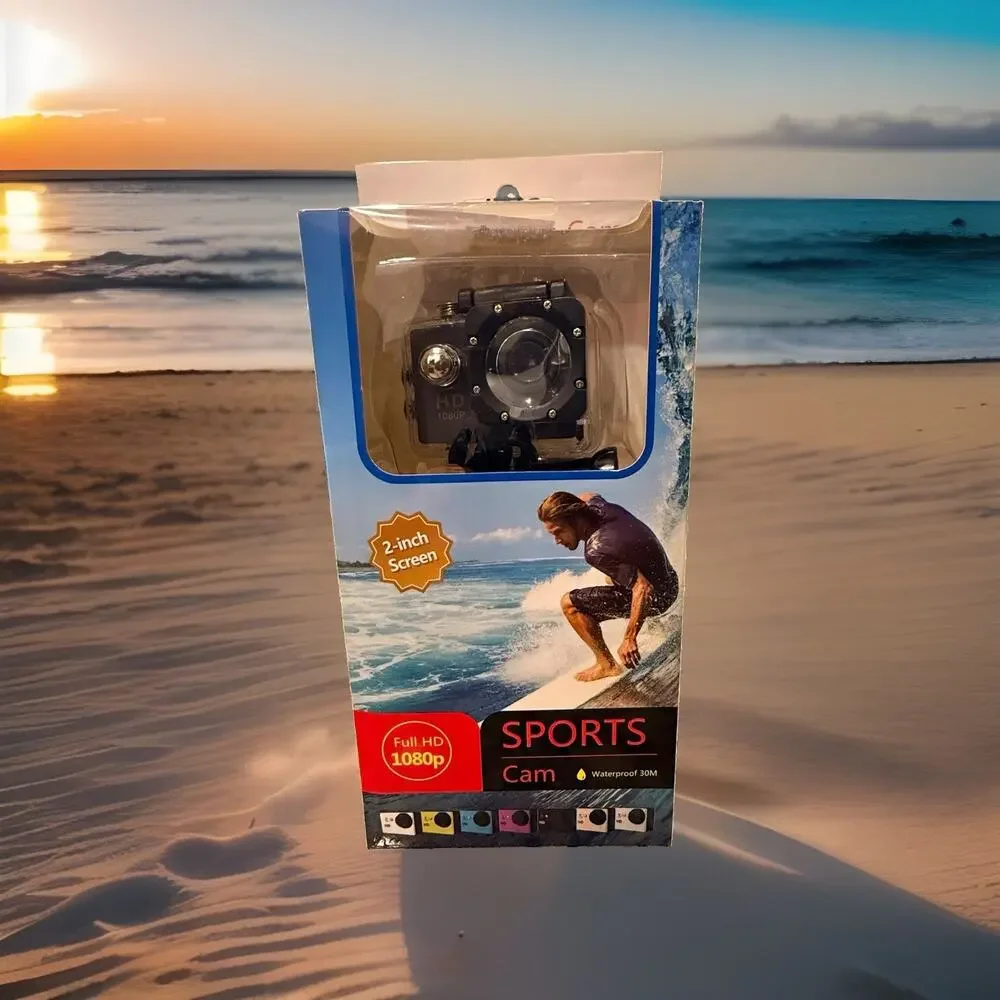 SPORTS Cam 1080p Action Camera 2in Screen Waterproof 30m MicroSDHC USB Black
